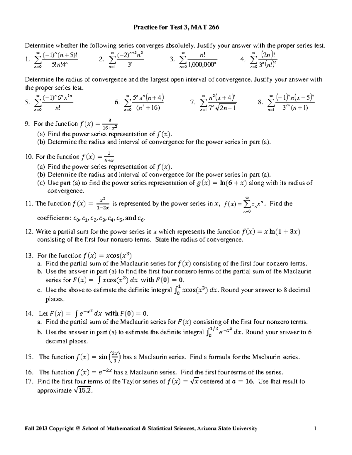 MAT 266 Practice for Final Exam: Review for Test 3 Fall 2015 - Studocu
