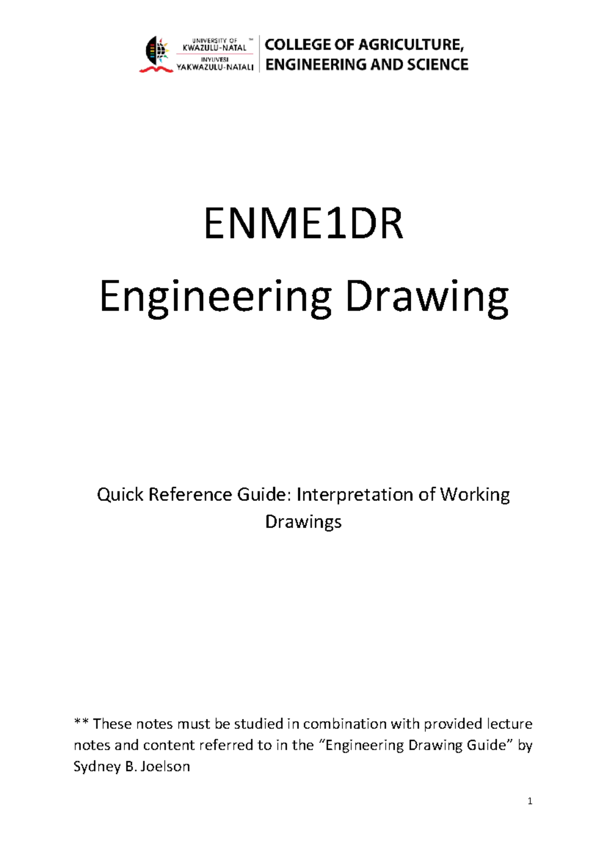 ENME1DR Engineering Drawing Quick Reference Guide: Symbols & Tolerances ...