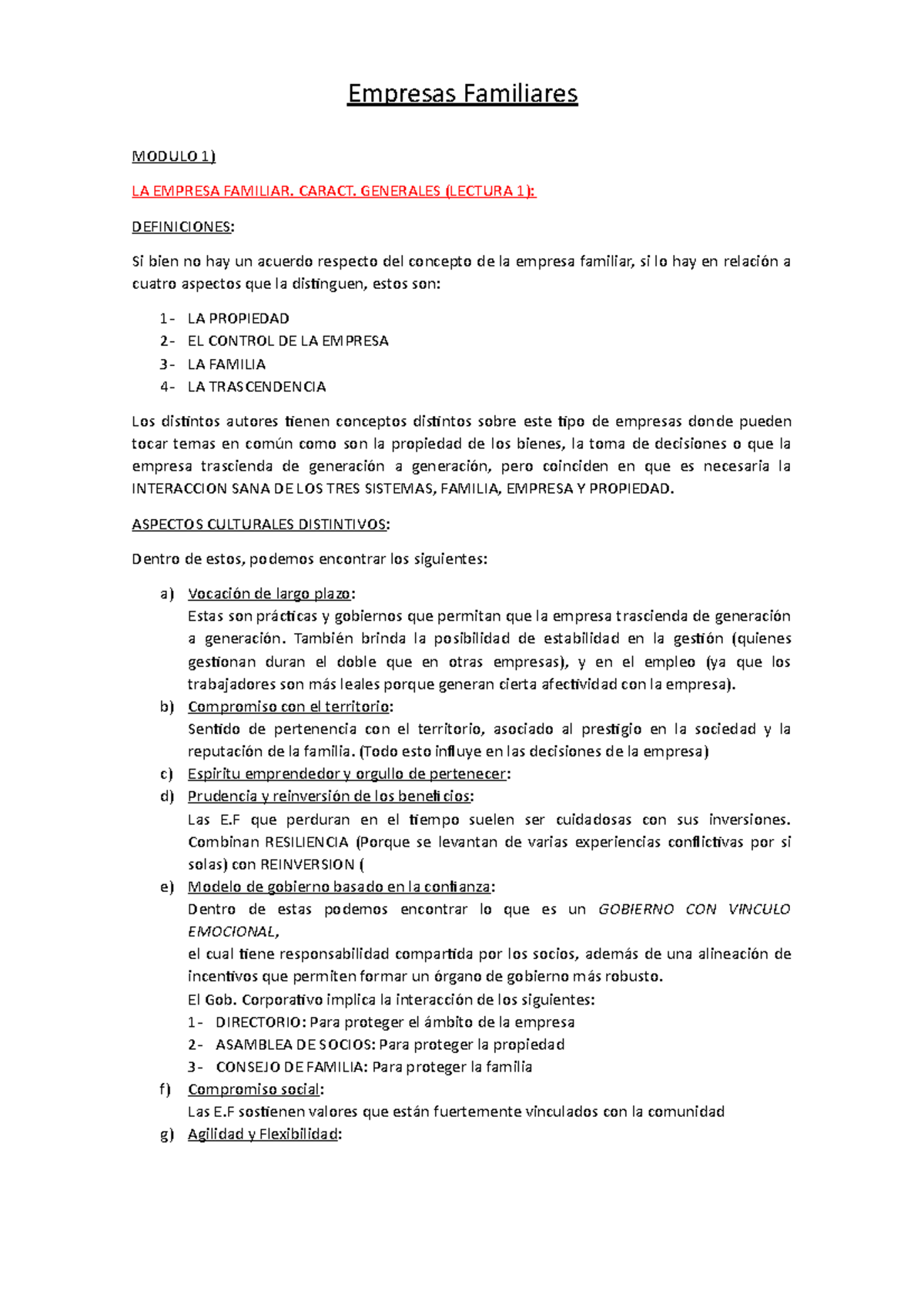 Resumen de Módulos 1 y 2 de Empresas Familiares - LECTURAS E - Studocu