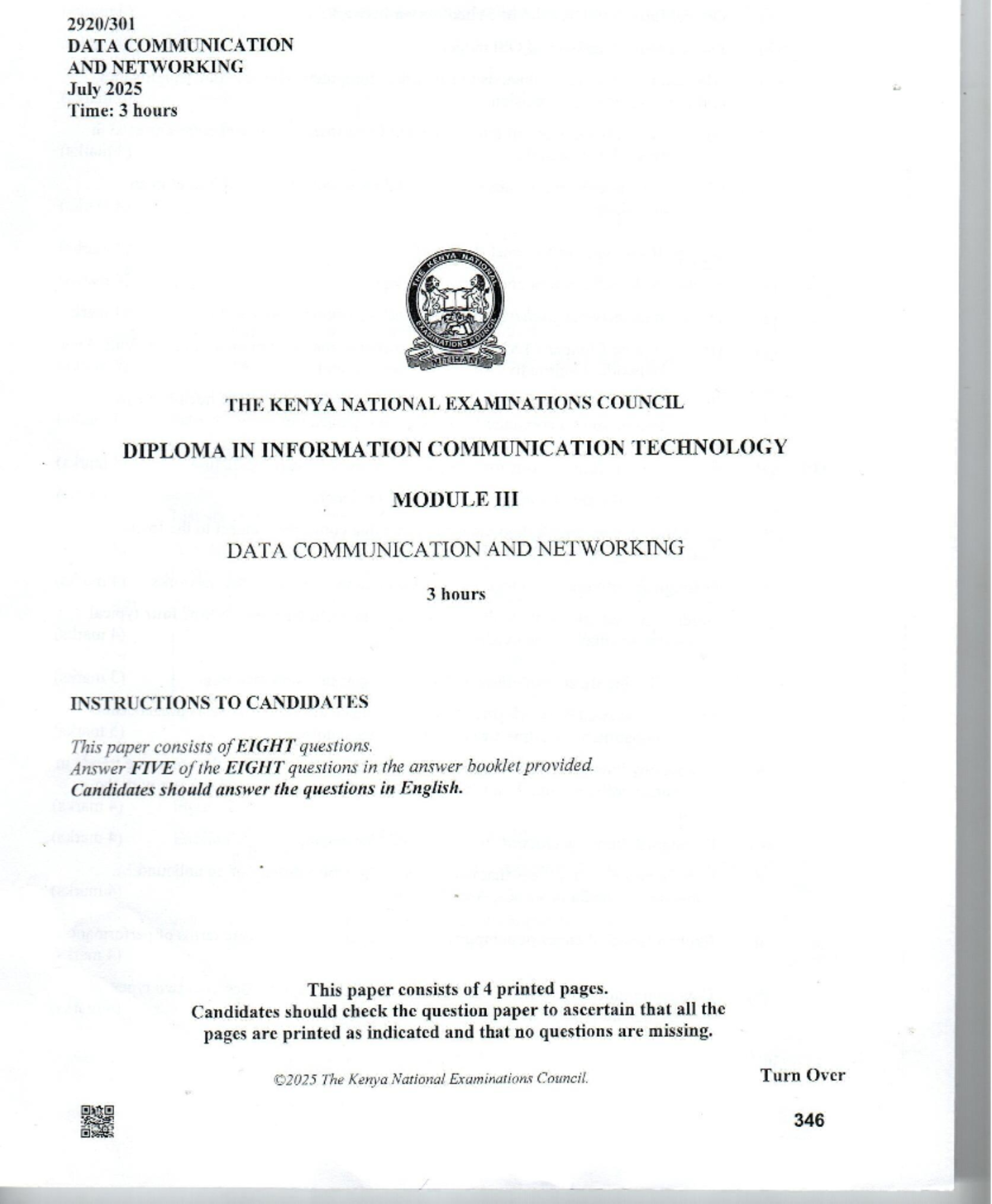 DATA COMMUNICATION AND NETWORKING MODULE III EXAM July 2025 - Studocu