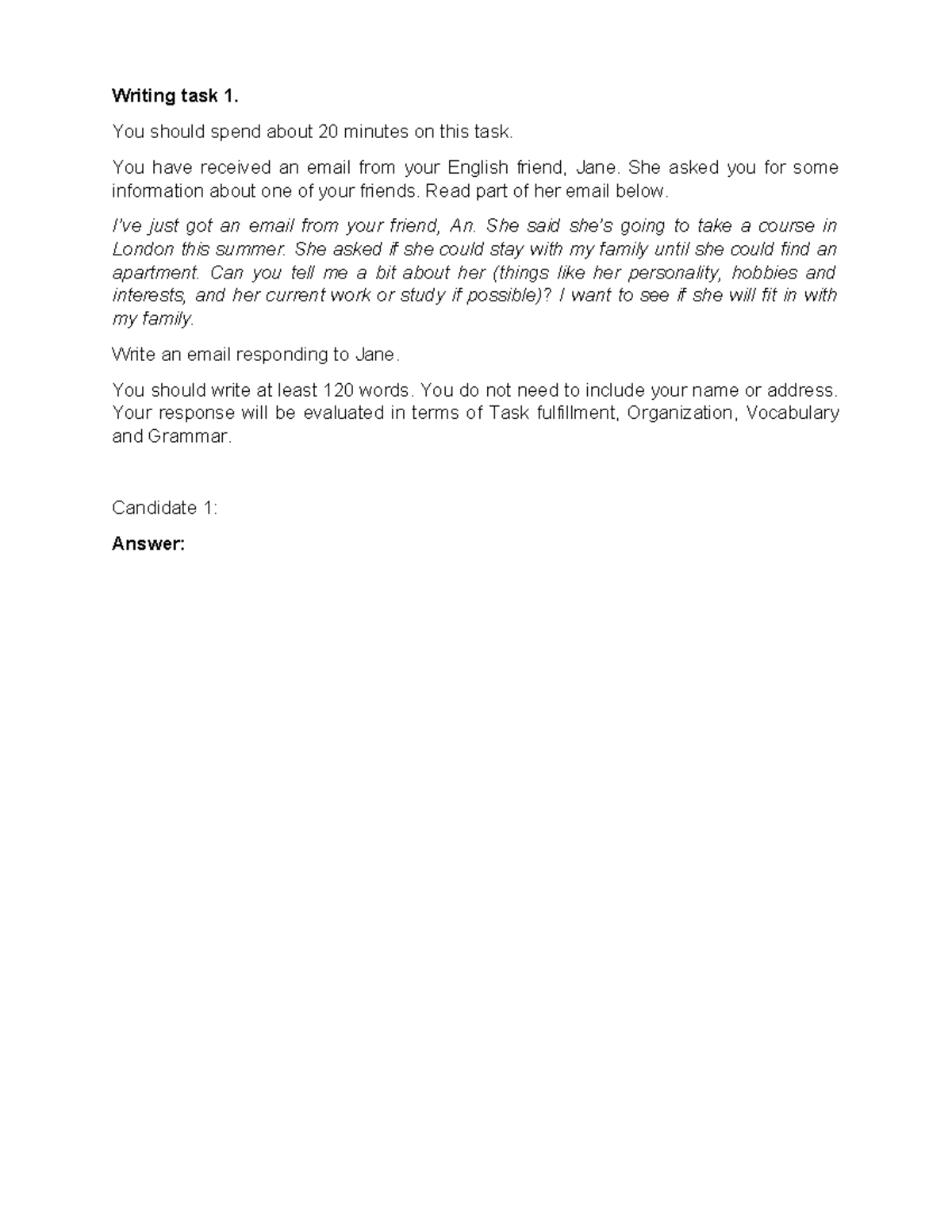 Handout Writing Task 1 Letter ST - Writing task 1. You should spend ...