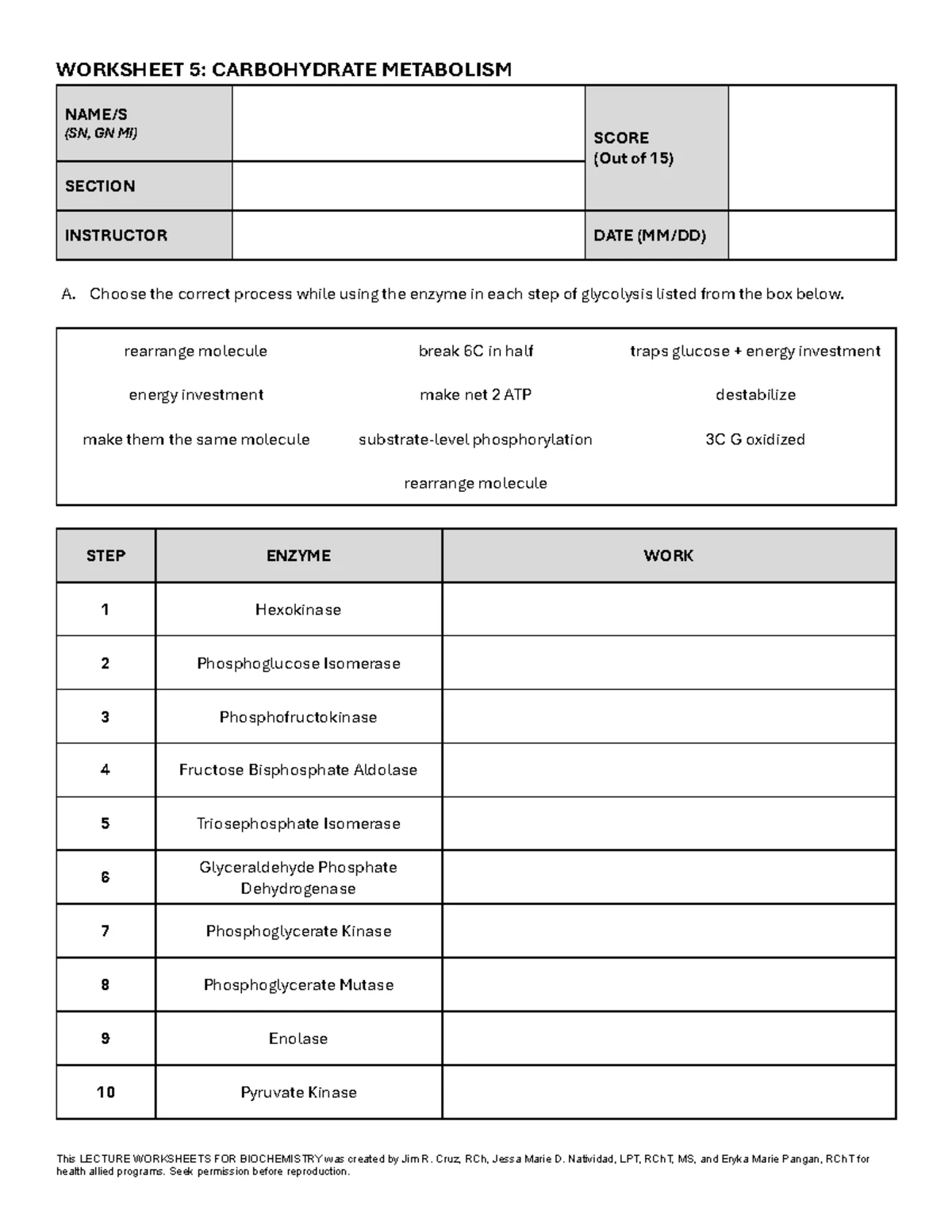 Worksheet 1 - Intro to Inorganic Chemistry (Biochemistry LECTURE) - Studocu