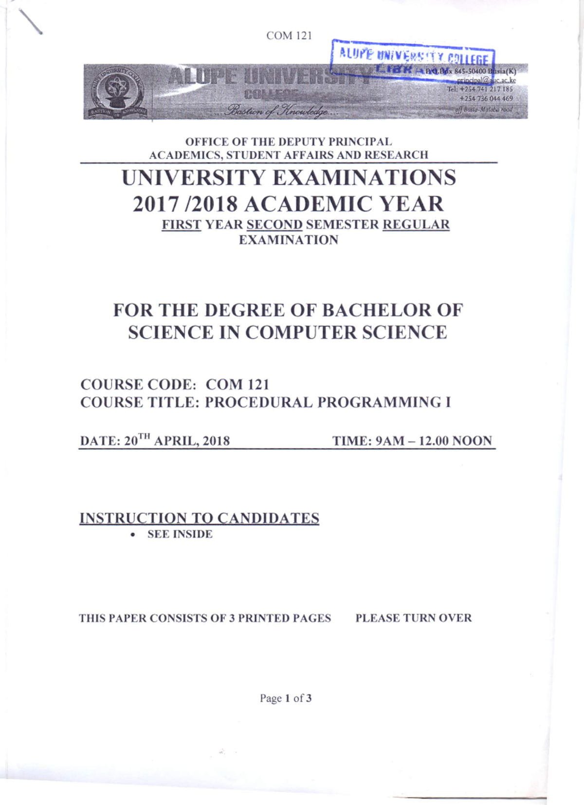 COM 121: Final Exam Notes for Procedural Programming I - Studocu