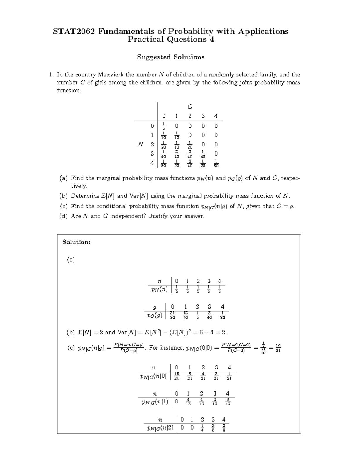 2022 Tutorial 4 Sol - STAT2062 Fundamentals of Probability with ...