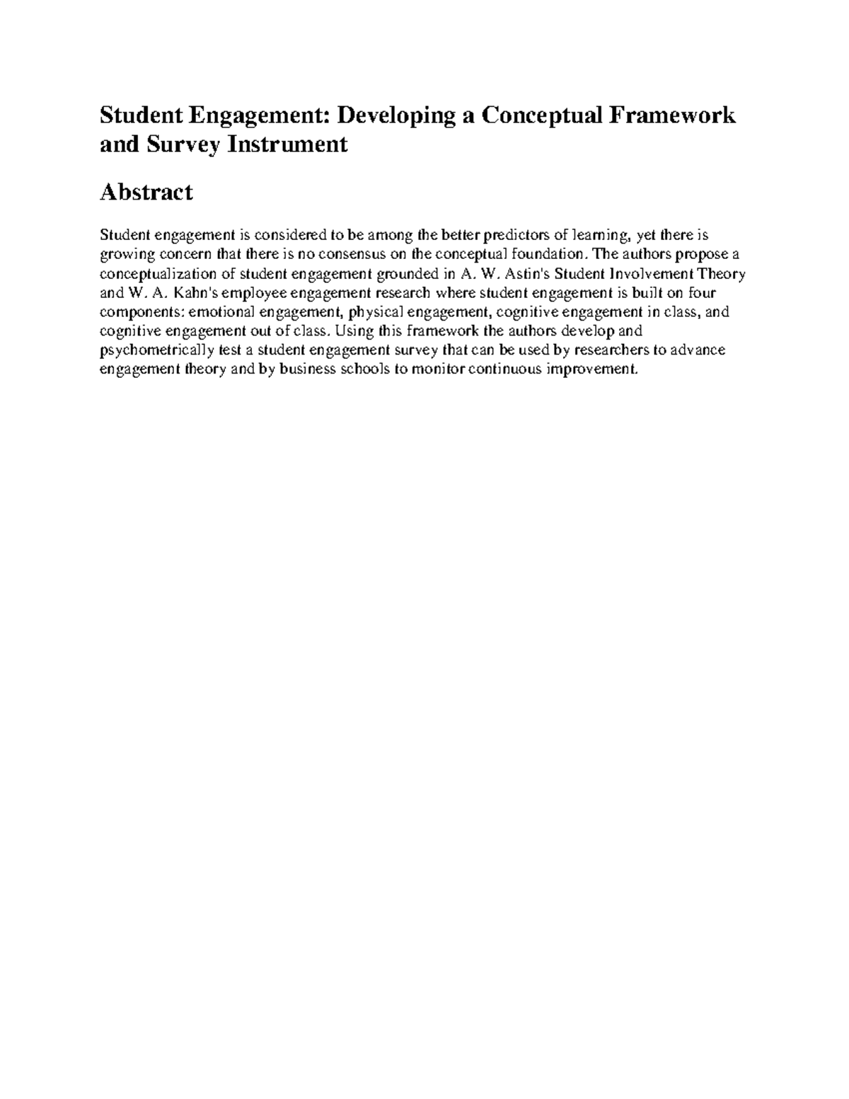 JEB2015 - Conceptual Framework for Student Engagement Survey - Studocu