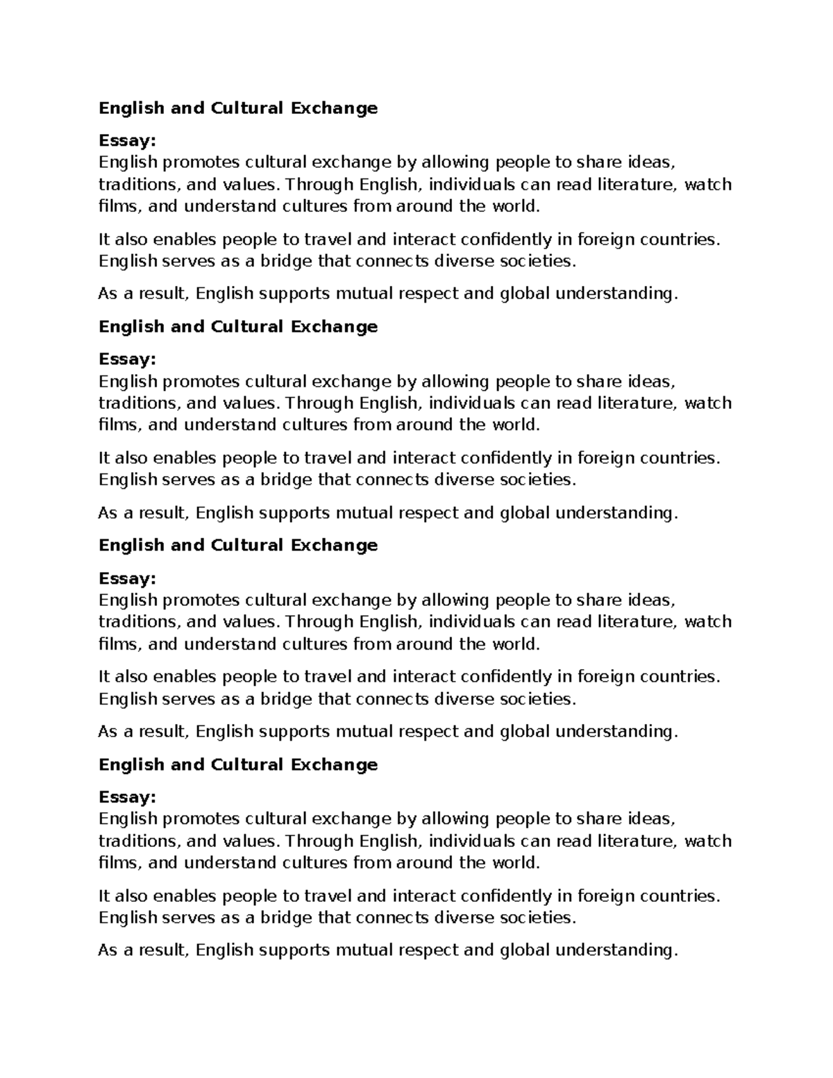 ENG 101: Essay on English as a Catalyst for Cultural Exchange - Studocu