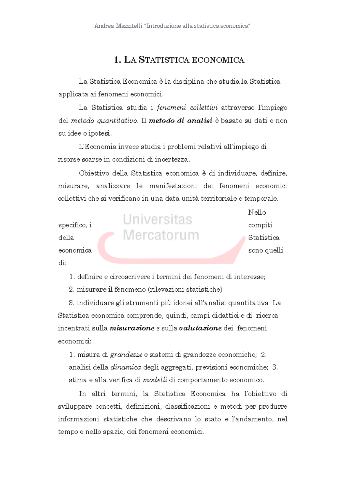 Statistica Economica per Marketing - Guida di Andrea Mazzitelli - Studocu