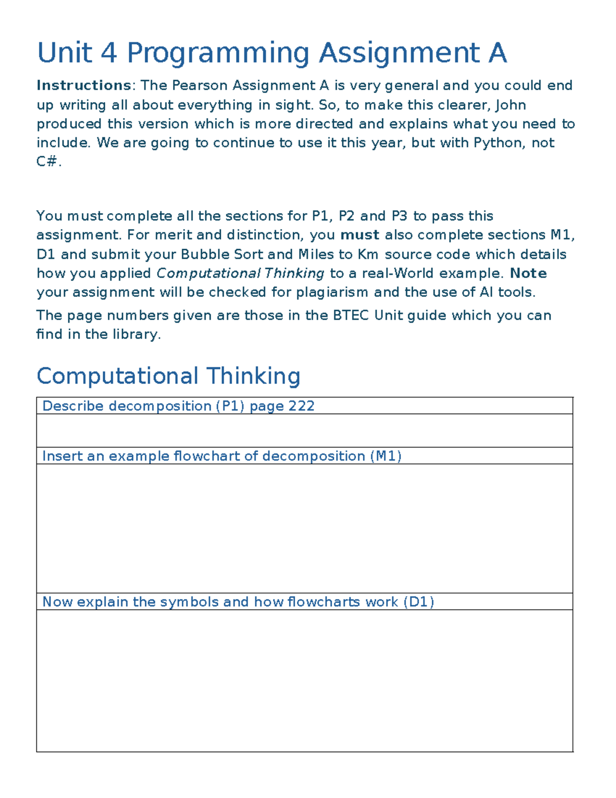Unit 4 Programming Assignment A: Instructions & Guidelines - Studocu