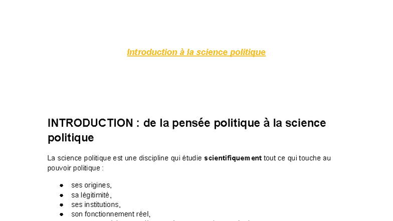 Cours de Science Politique : Introduction et Histoire des Idées - Studocu