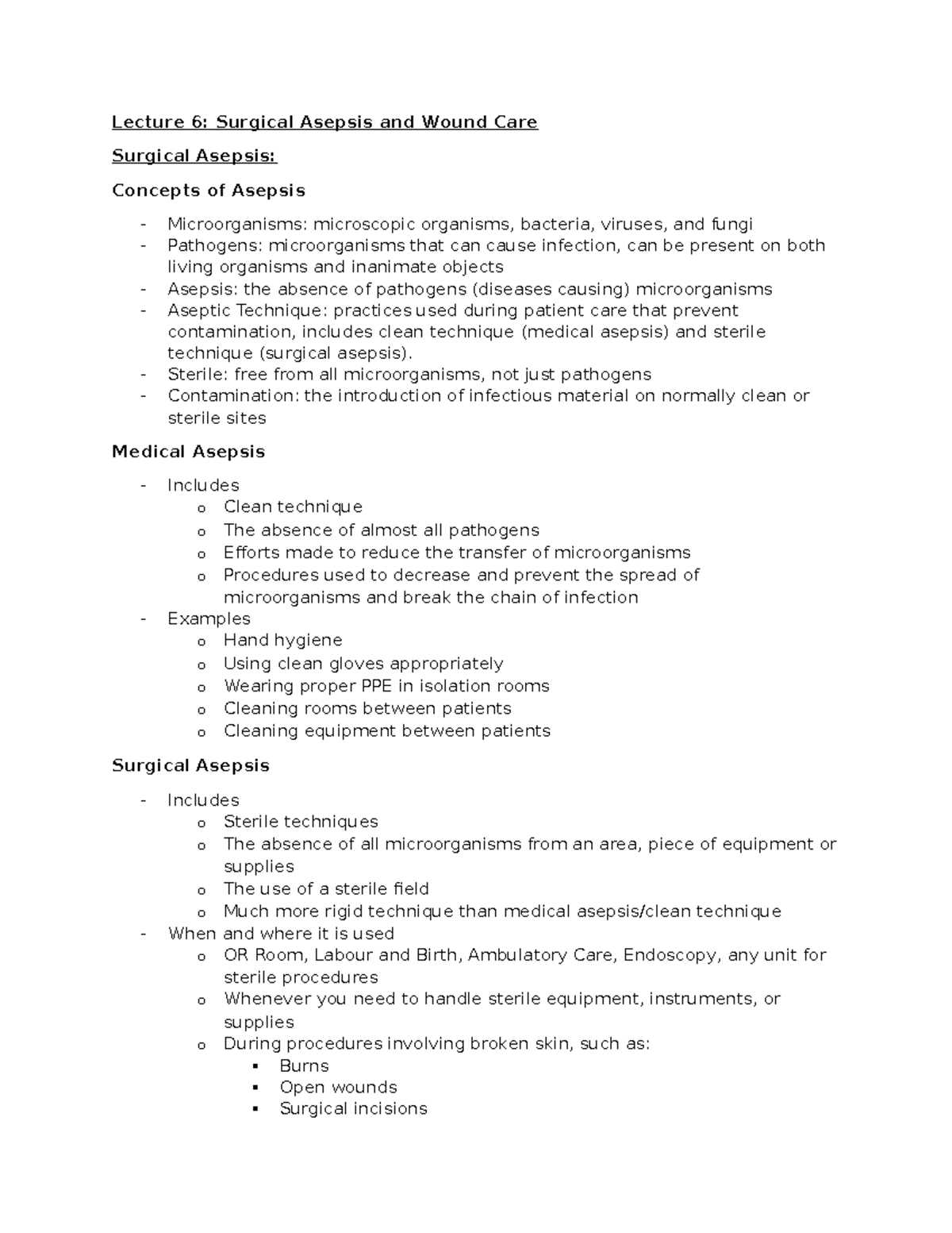 Lecture 6: Surgical Asepsis & Wound Care Notes - Studocu