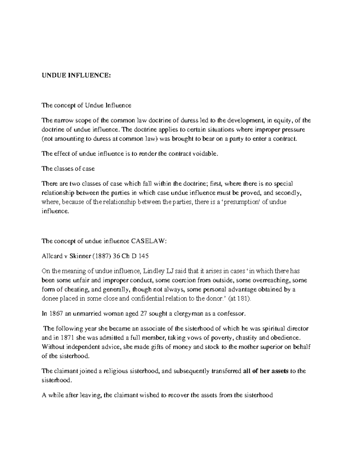 Undue Influence Cases: Key Legal Principles and Case Law Analysis - Studocu