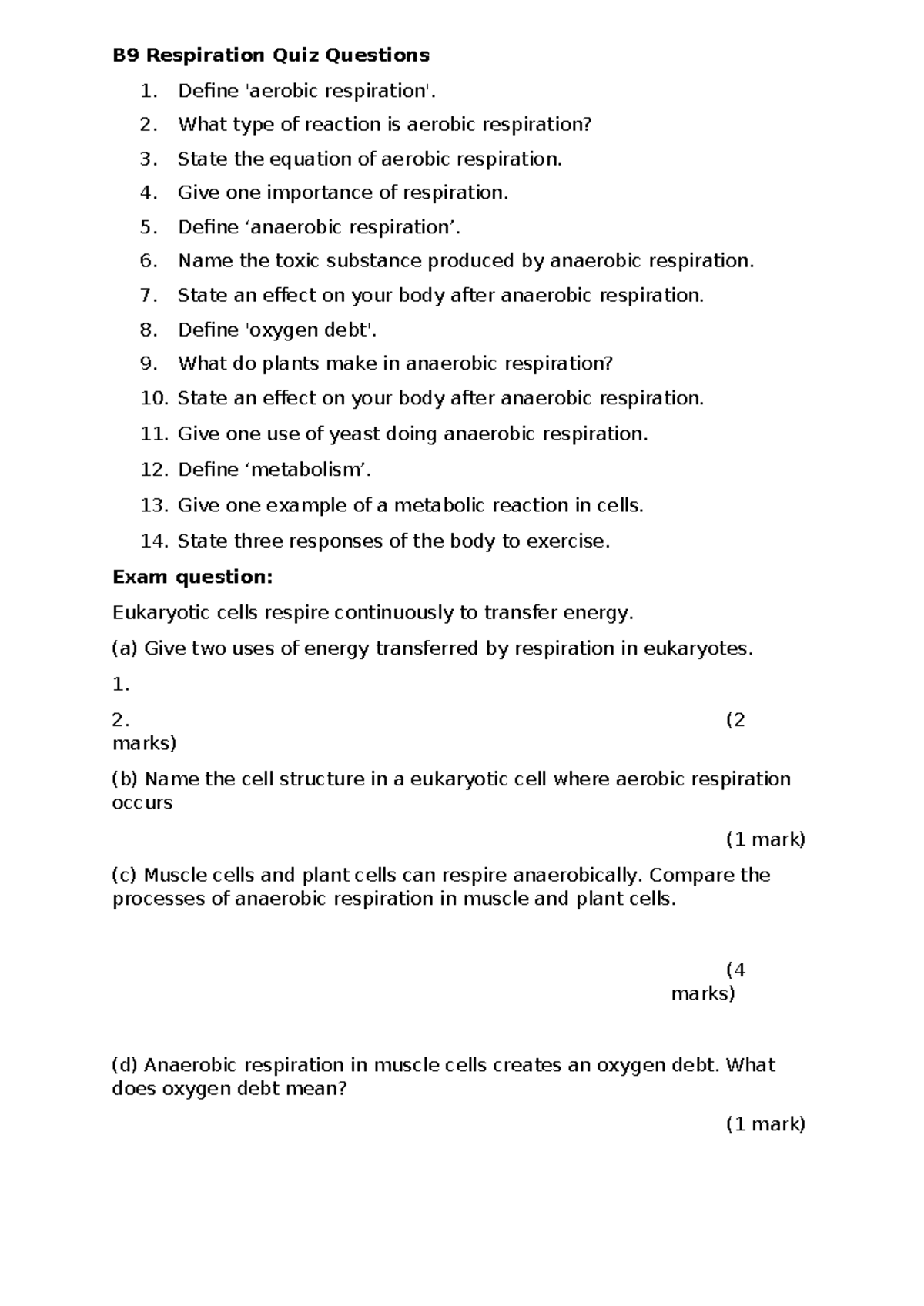 B9 Respiration Quiz Qs - BBBB Final Exam Preparation - Studocu