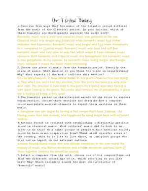 Musical Appreciation Unit 5 Critical Thinking Question - What are the ...