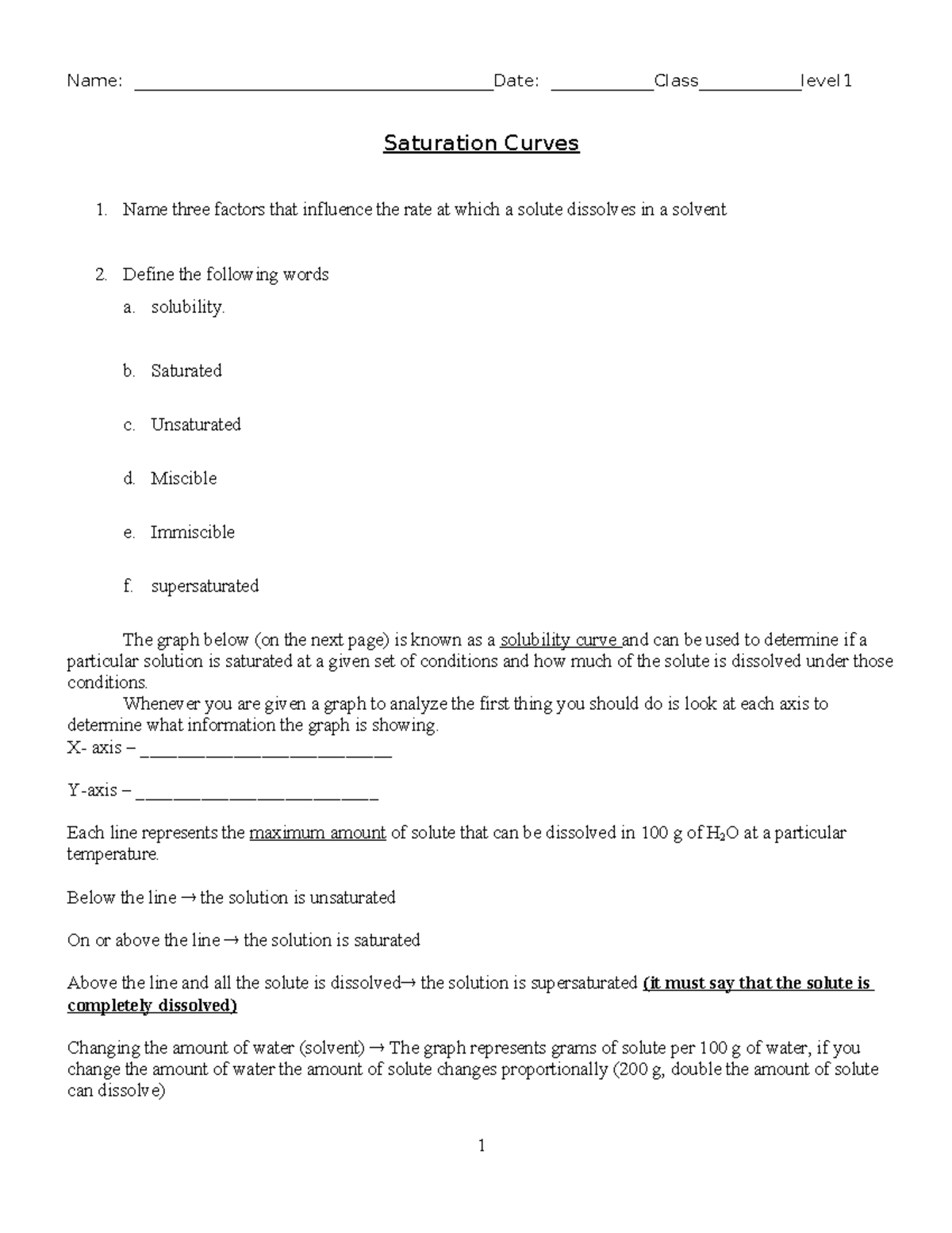 Solubility Curves Worksheet: Factors, Definitions & Practice Problems ...