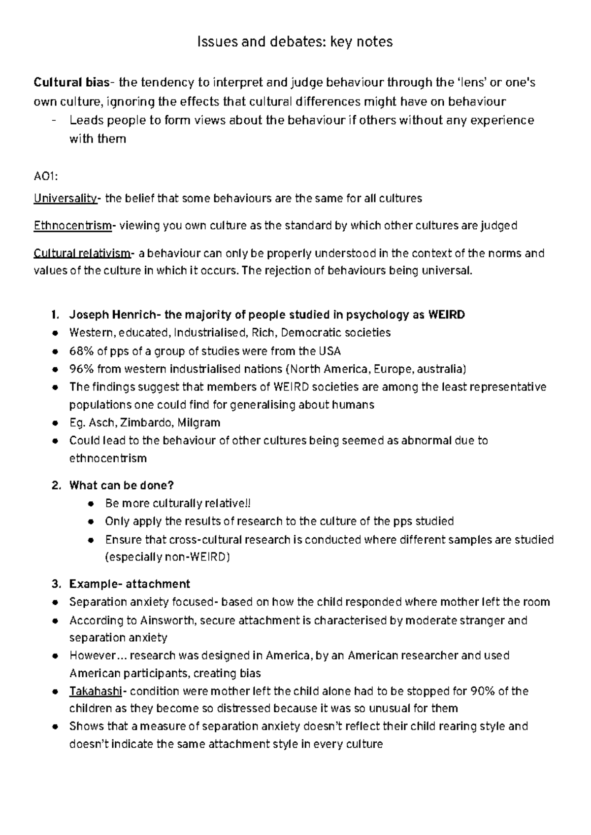 Cultural Issues and Debates: Key Notes for Psychology (PSY101) - Studocu