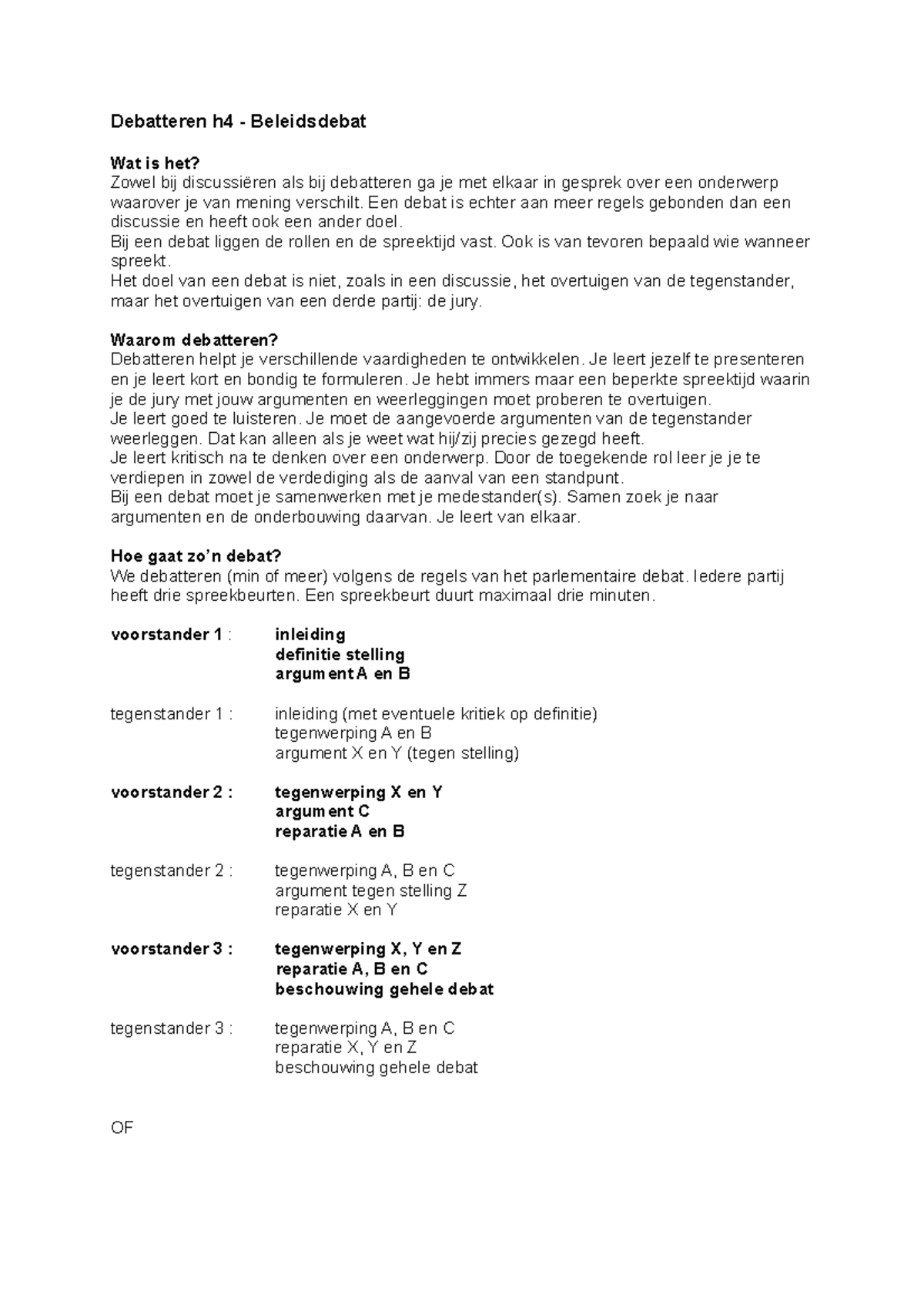 Debatteren H4 - Voorbereiding en Structuur van Beleidsdebat - Studeersnel