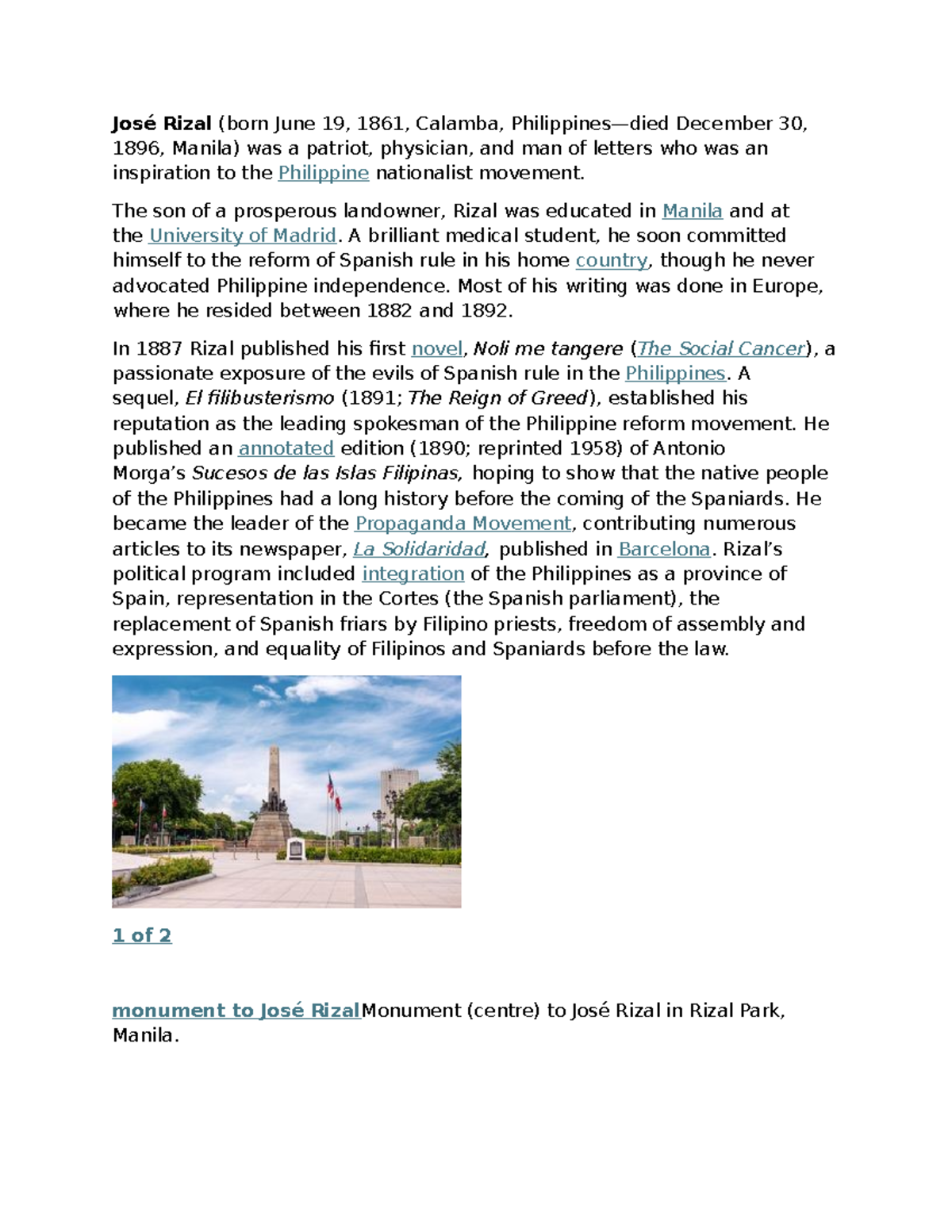 José Rizal: Life, Works, and Impact on Philippine Nationalism - Studocu