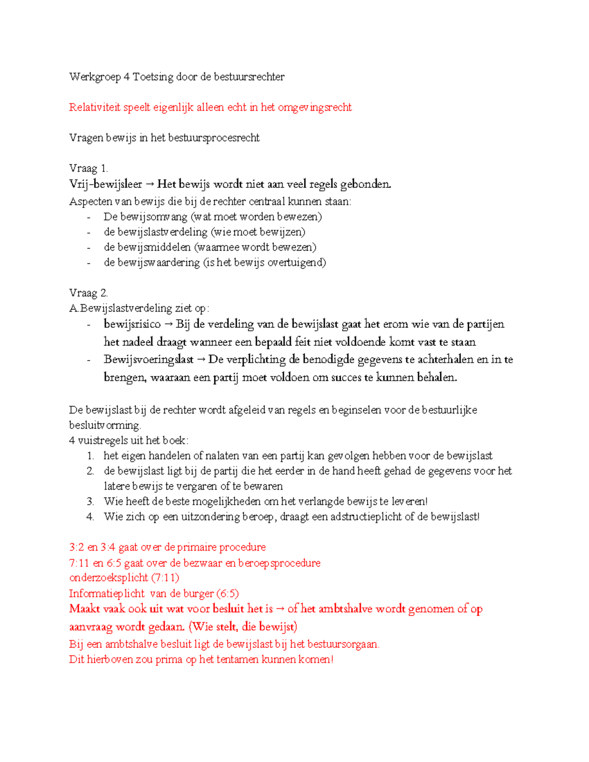 Werkgroep 4: Toetsing en Bewijs in het Bestuursrecht - Studeersnel