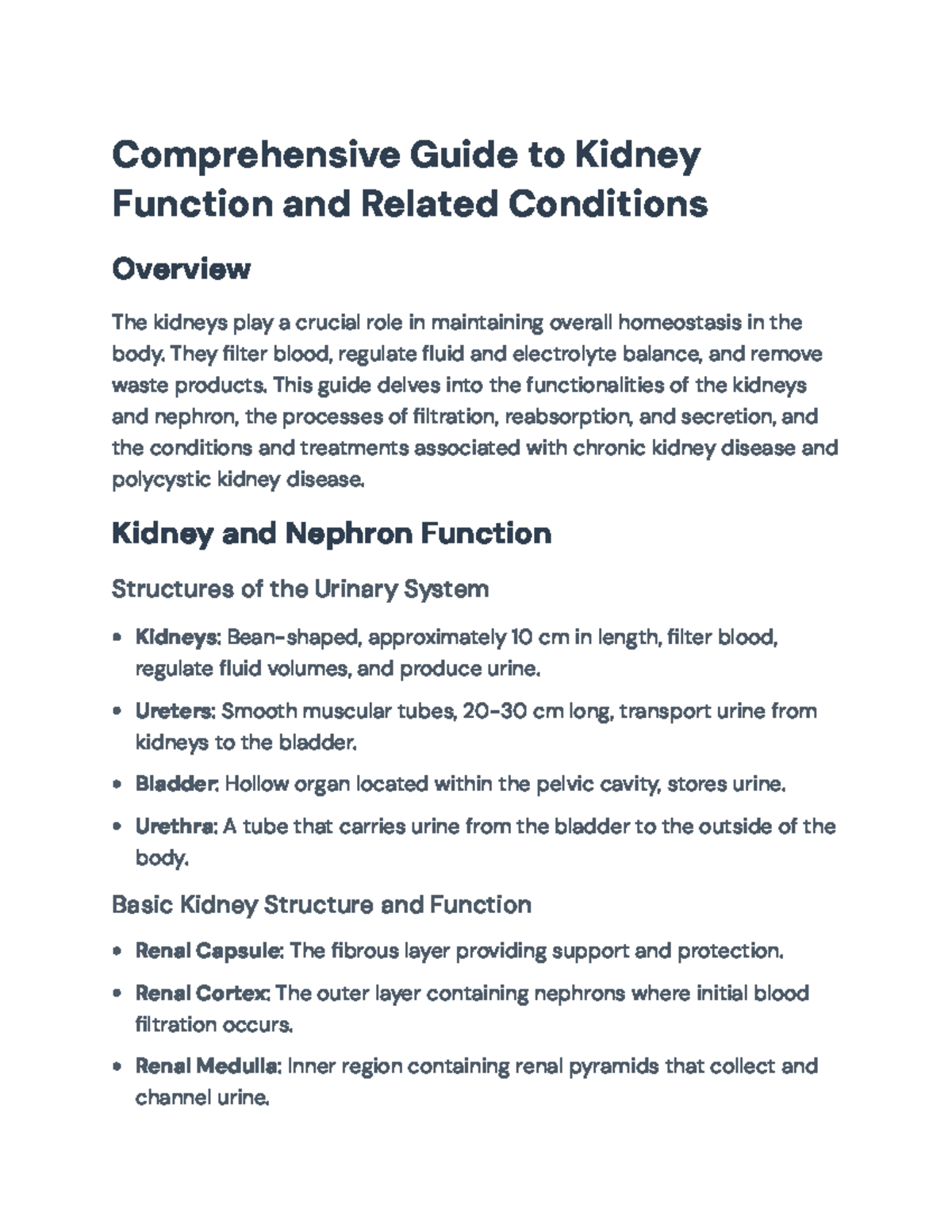 Comprehensive Guide to Kidney Function & Related Conditions (BIO101 ...