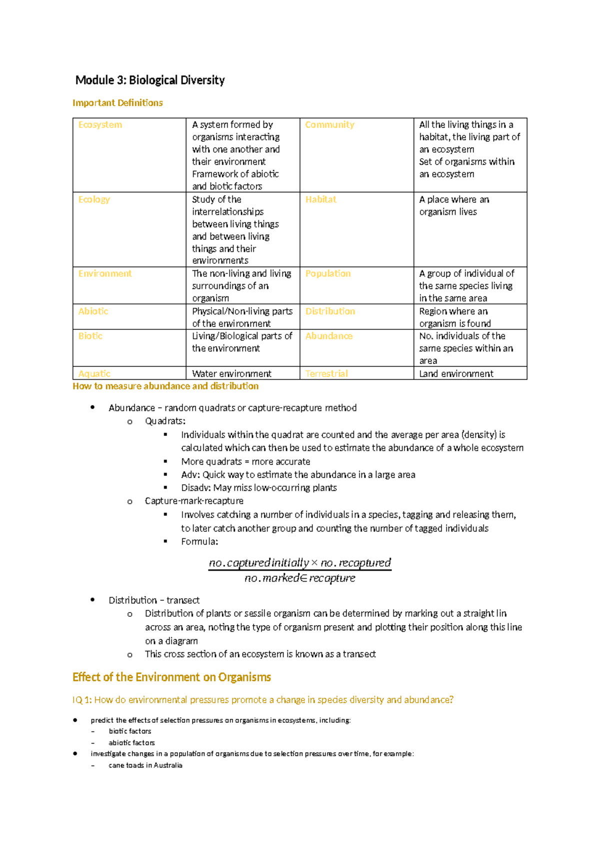 Biology 101: Module 3 Notes on Biological Diversity & Evolution - Studocu