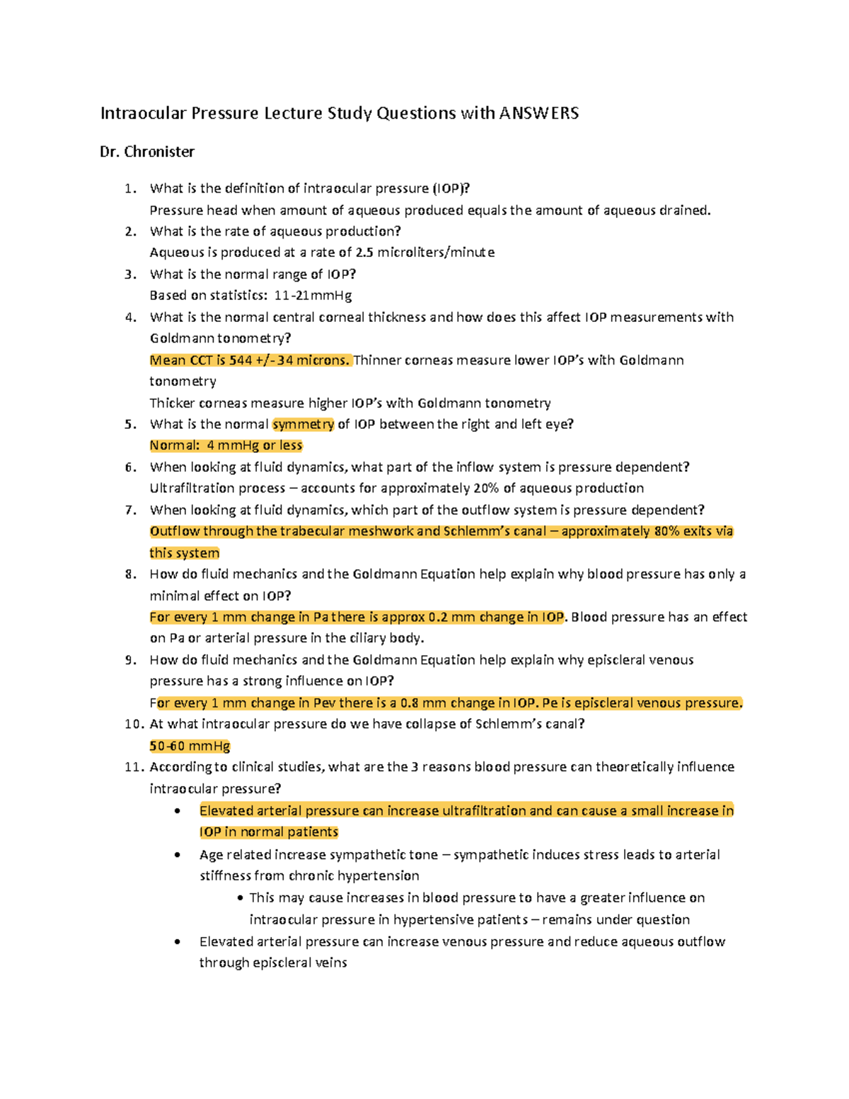 IOP 101: Intraocular Pressure Lecture Study Questions & Answers - Studocu