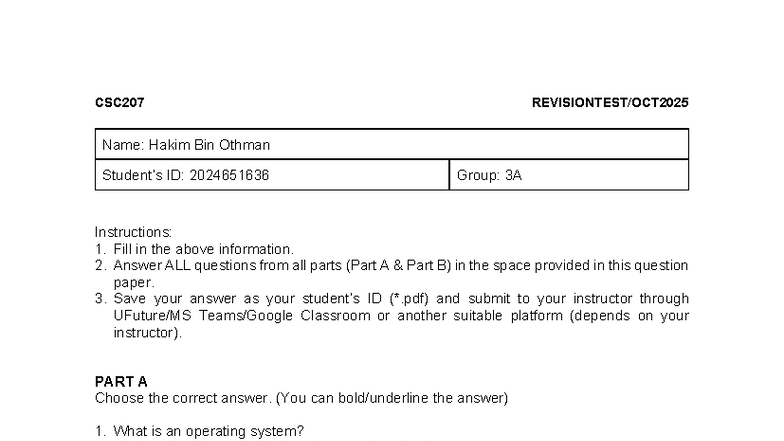 CSC207 Final Exam: Operating Systems Concepts and Questions - Studocu