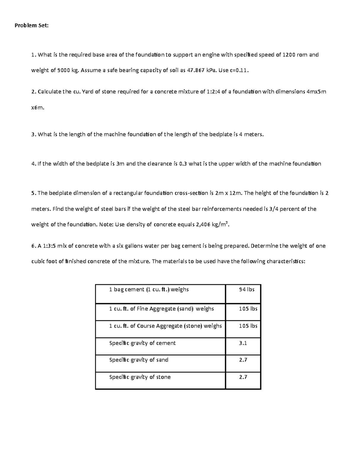 Problem Set - Engineering Calculations for Foundations - Studocu