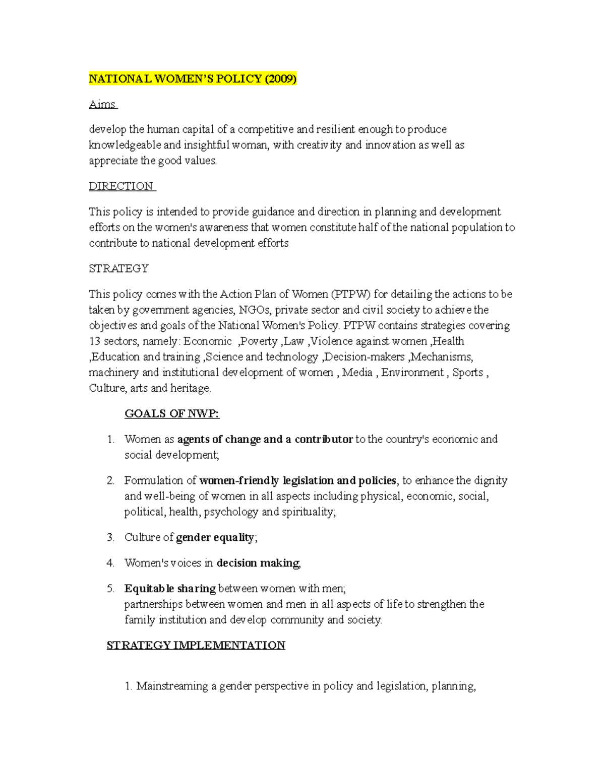Final Exam Notes for FEM3106: LAW & POLICY on Gender and Development ...