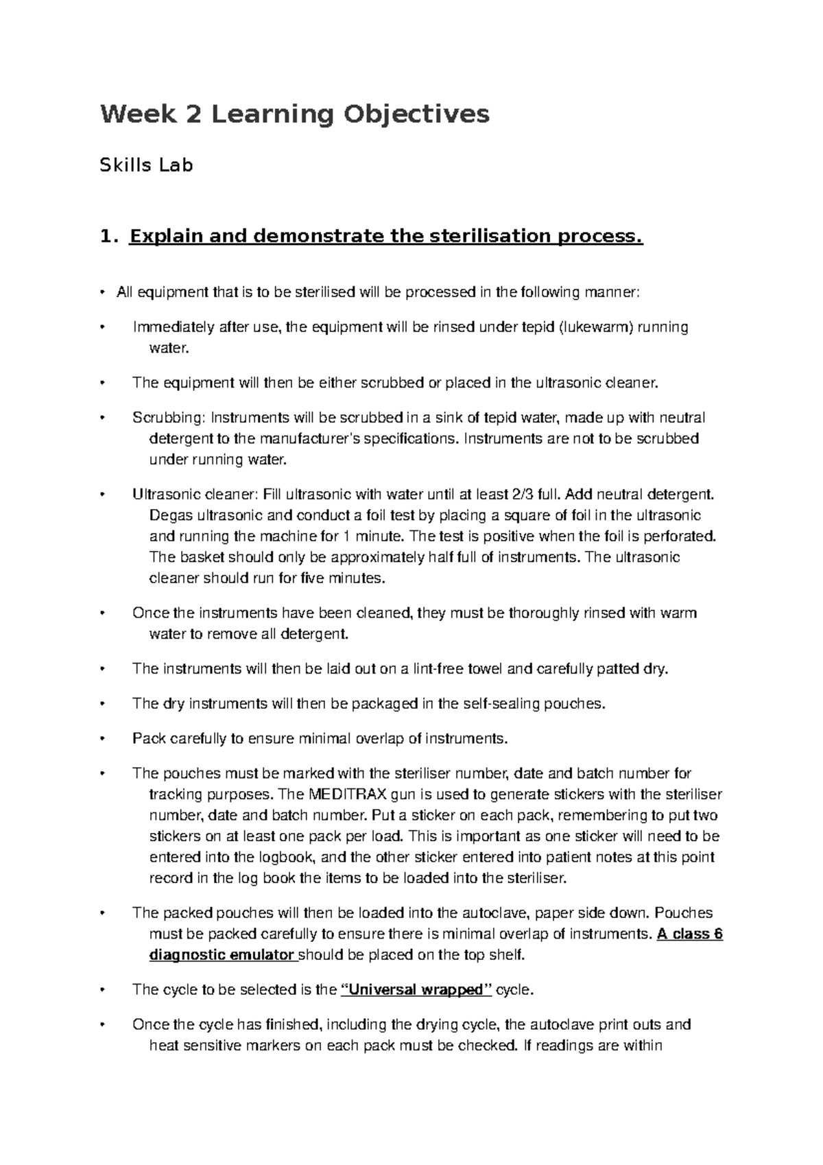 Week 2 Learning Objectives - Week 2 Learning Objectives Skills Lab 1 ...