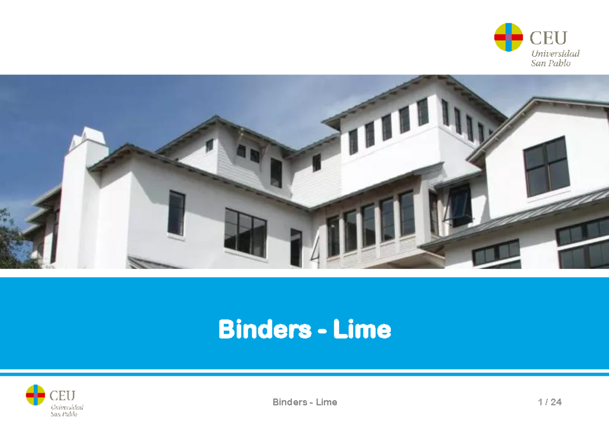 Binders - Lime: Properties, Applications, and Types Analysis (Course ...