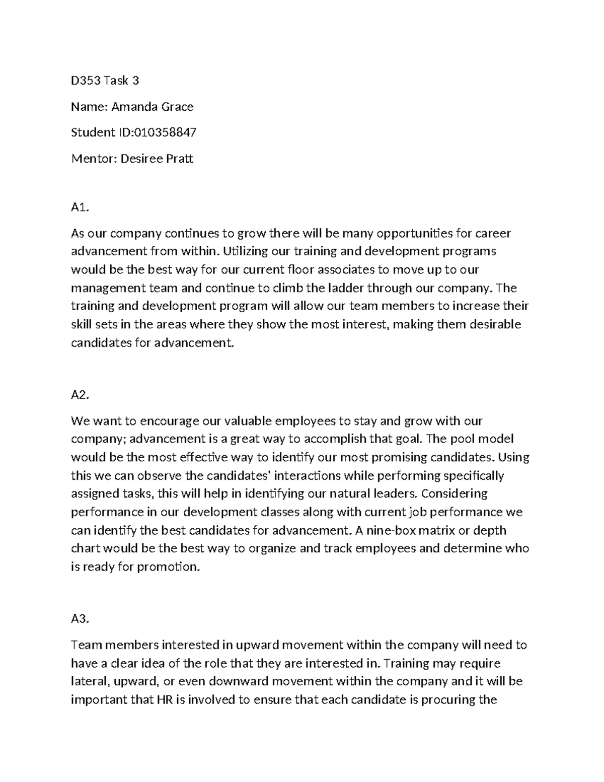 D353 Task 1 - Strategic Training Needs Assessment Guide - Studocu