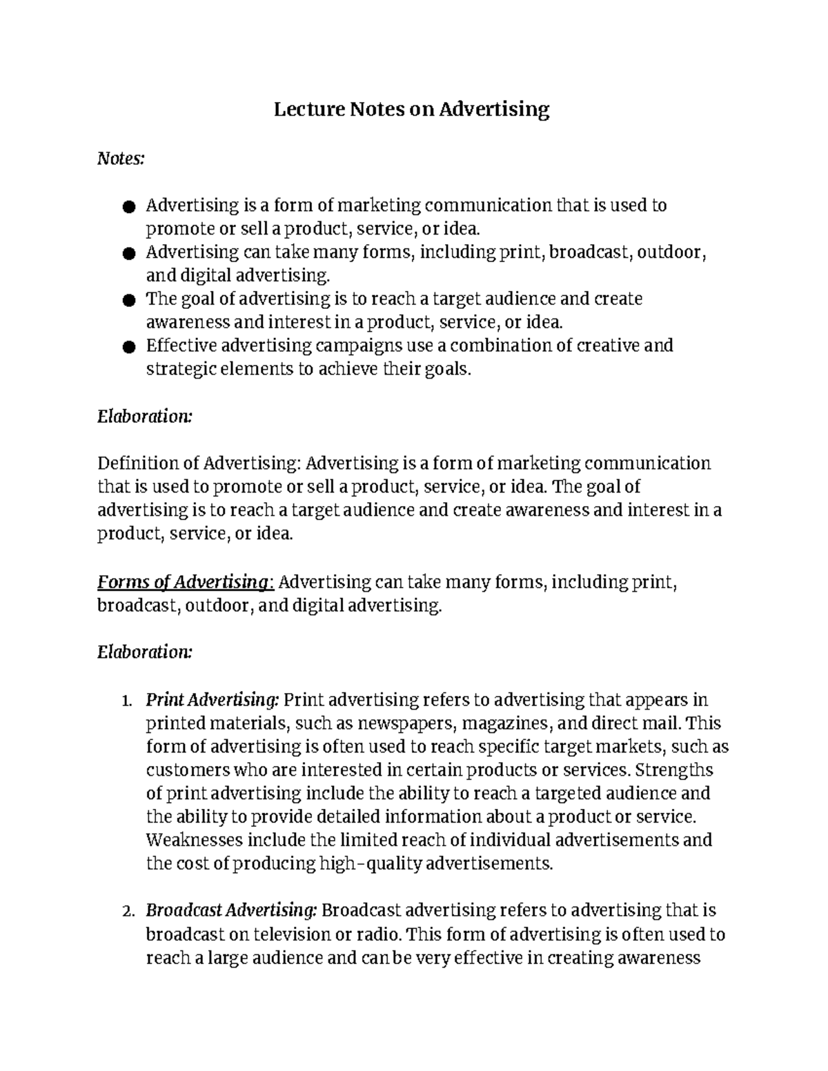 Lecture Notes: Understanding Advertising Concepts and Strategies - Studocu