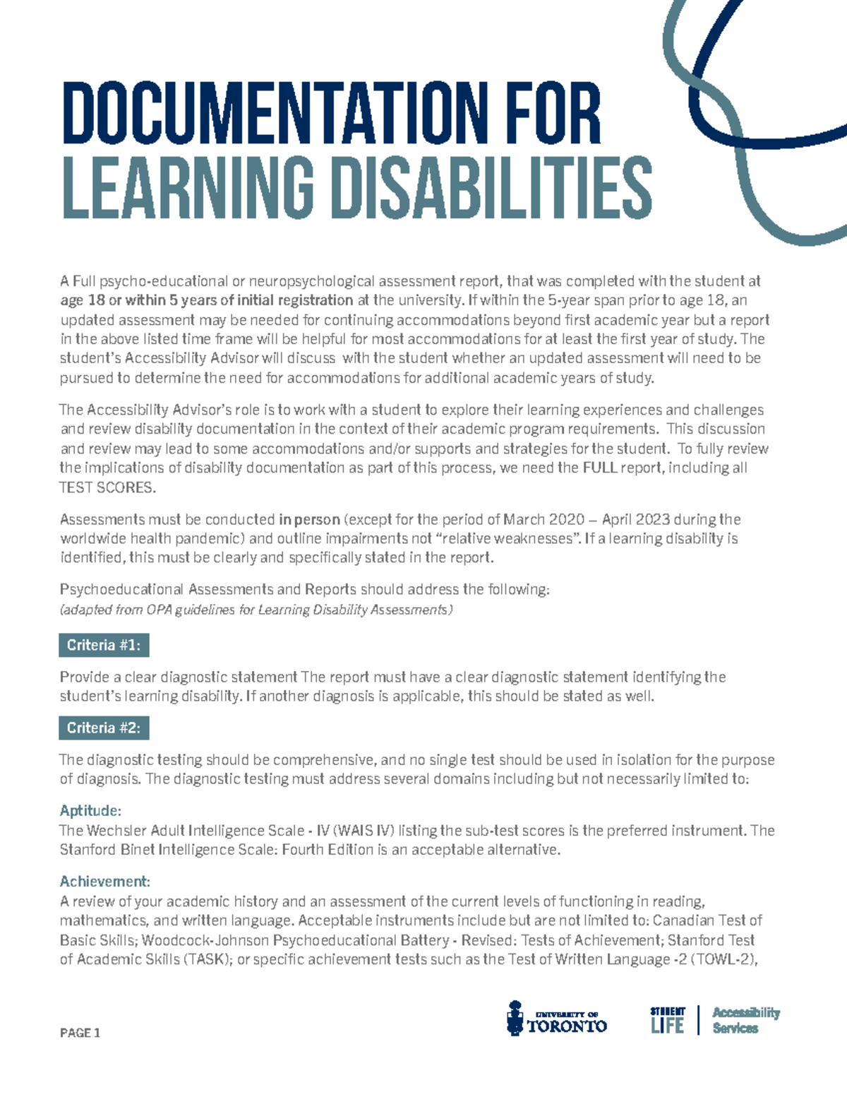 Documentation Requirements for Learning Disabilities (LD) Assessments ...