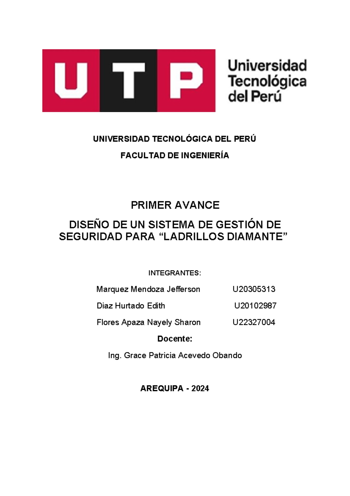 Avance 3: Diseño de Sistema de Gestión de Seguridad - Ladrillos Diamante - Document Preview