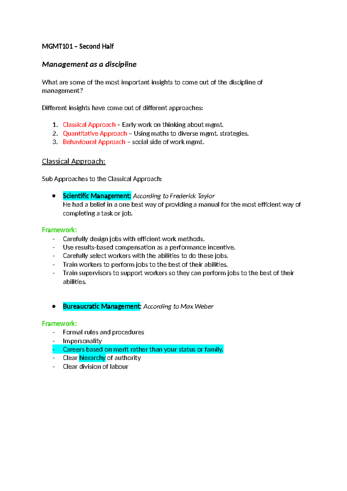 MGMT101 - Comprehensive Notes on Management Theories and Practices ...