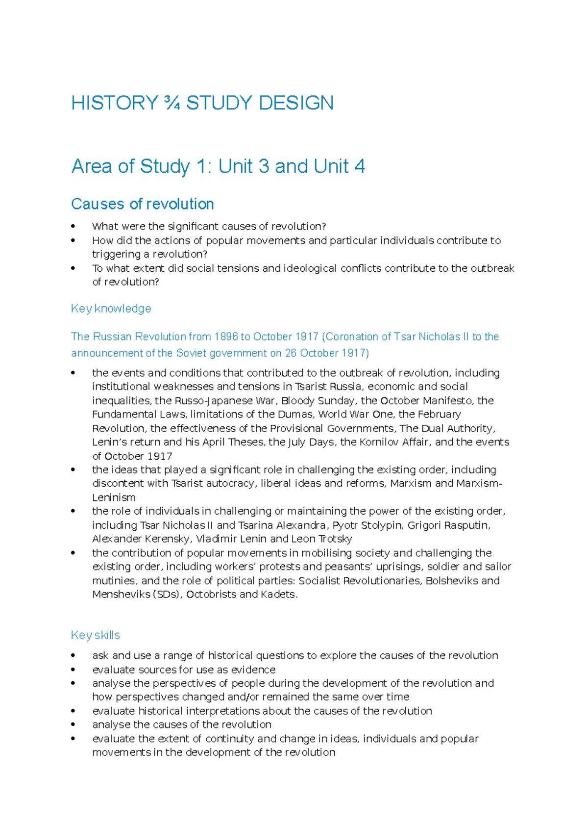 History Study Design - HISTORY ¾ STUDY DESIGN Area of Study 1: Unit 3 ...