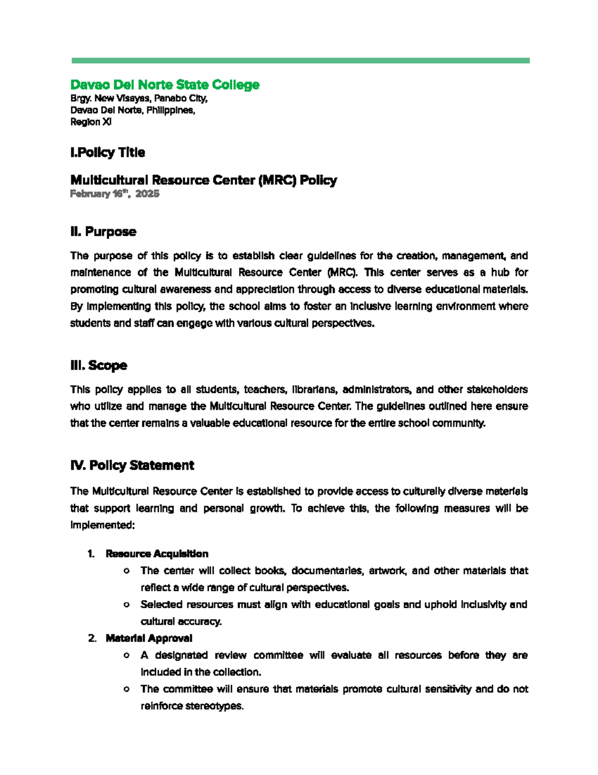 School Policy: Multicultural Resource Center (MRC) Guidelines - DSSD ...