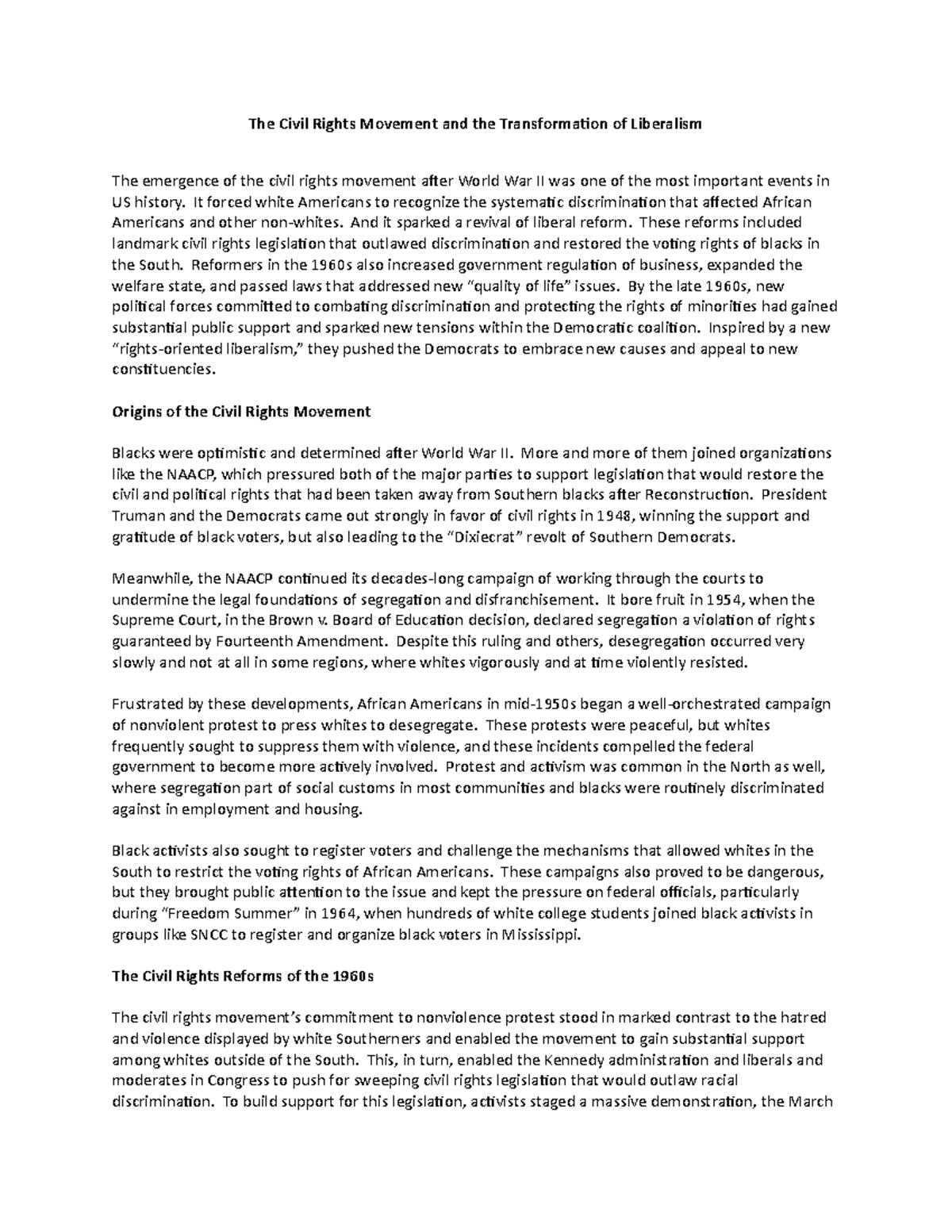 The Civil Rights Movement and the Transformation of Liberalism - It ...