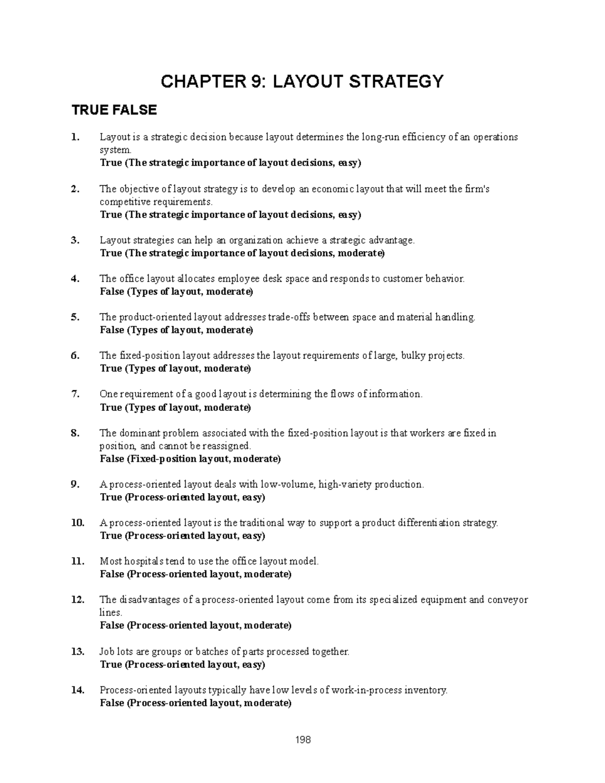 MCQ & Short Answers for Operations Management CH9 Layout Strategy - Studocu
