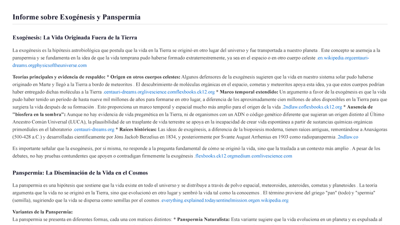 Informe sobre exogénesis y panspermia - Informe sobre Exogénesis y ...