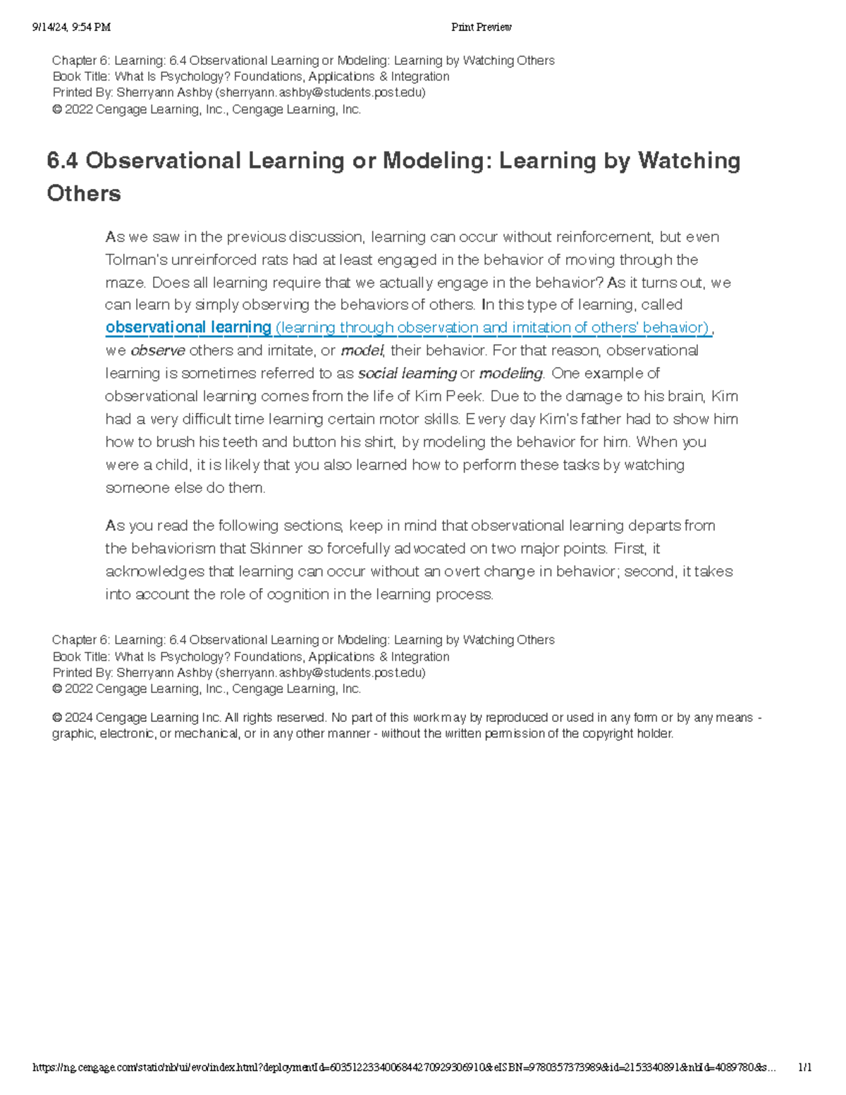 Chapter 6: Observational Learning Insights - PSY 101 Notes - Studocu