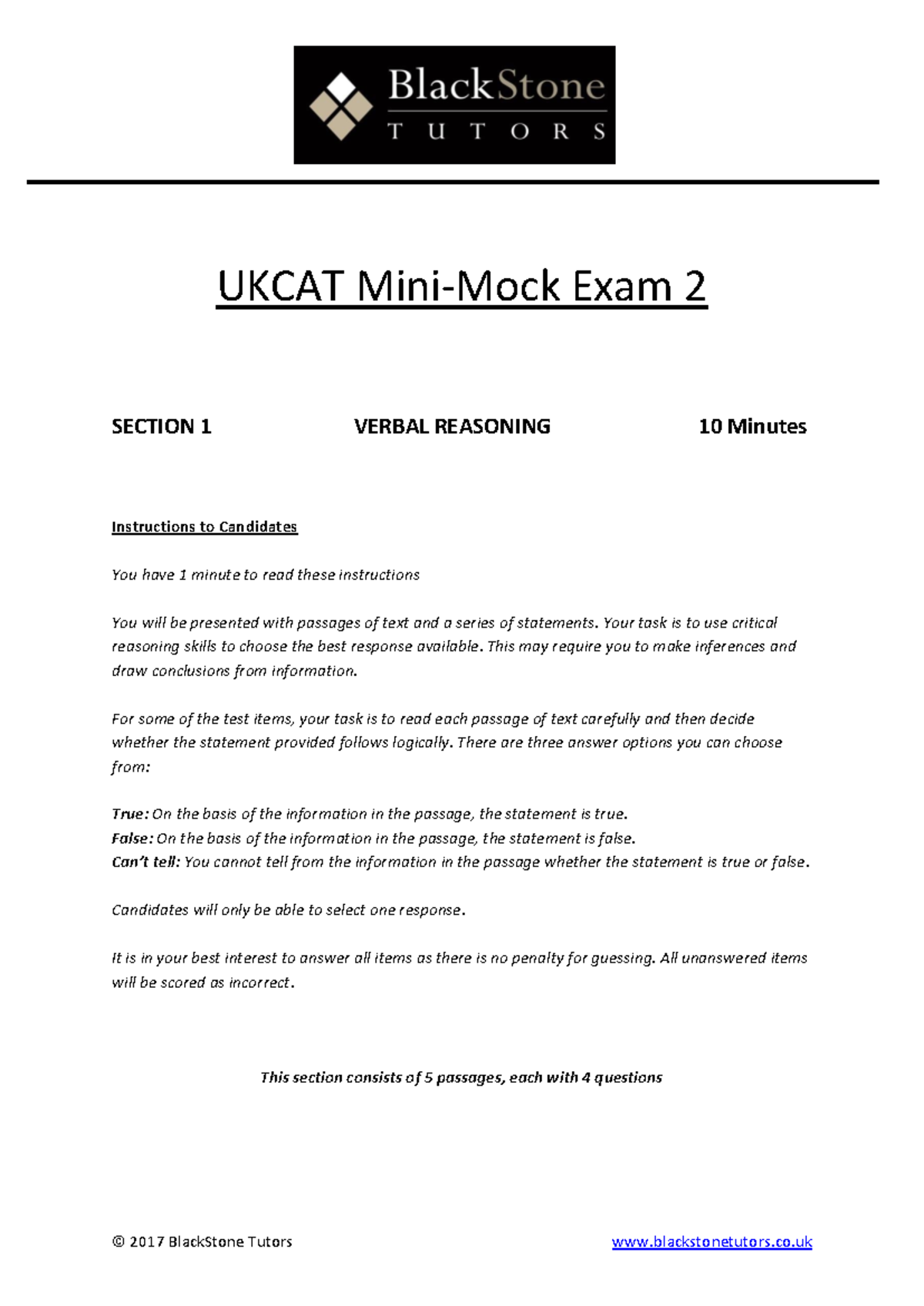 Blackstone tutors - free ukcat practice questions verbal reasoning ...