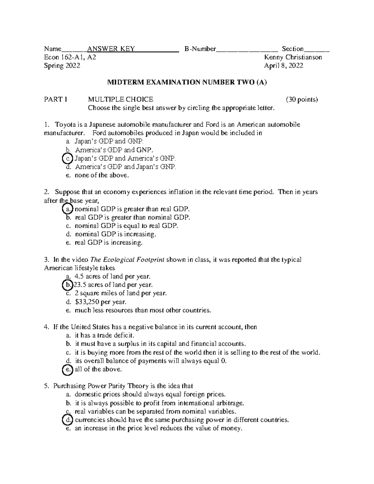 Econ A2 Spring 2022 Midterm Exam 2 Answers and Solutions - Studocu