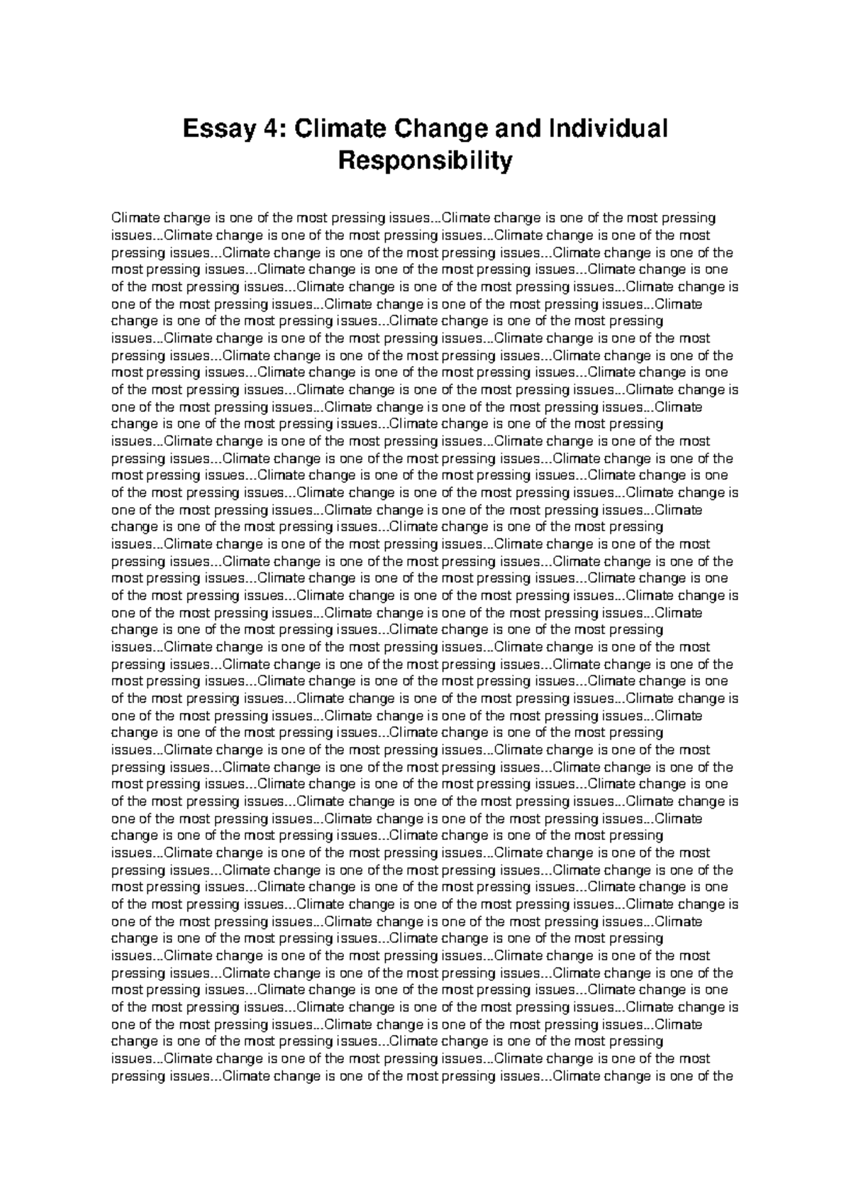 Essay 4: Climate Change & Individual Responsibility Analysis - Studocu