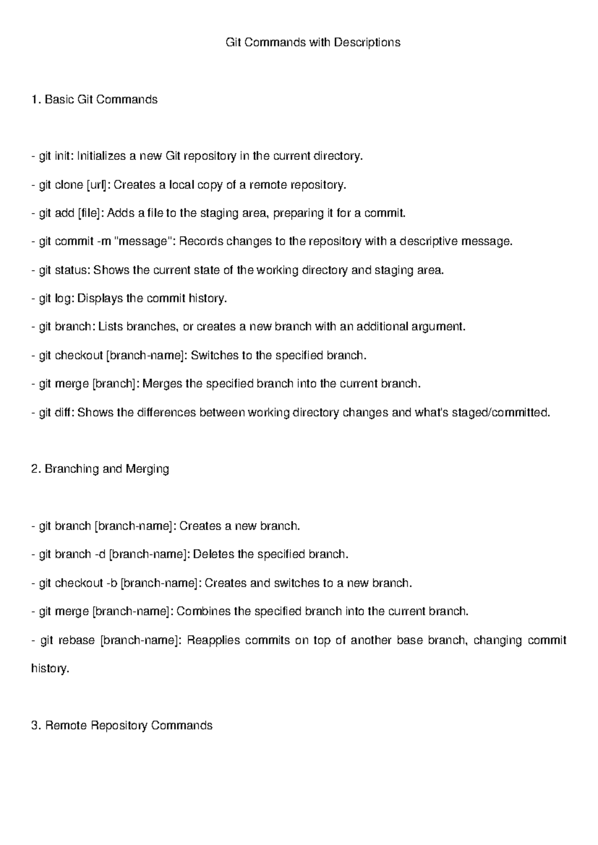 Git Commands Overview: Essential Git Operations and Descriptions - Studocu