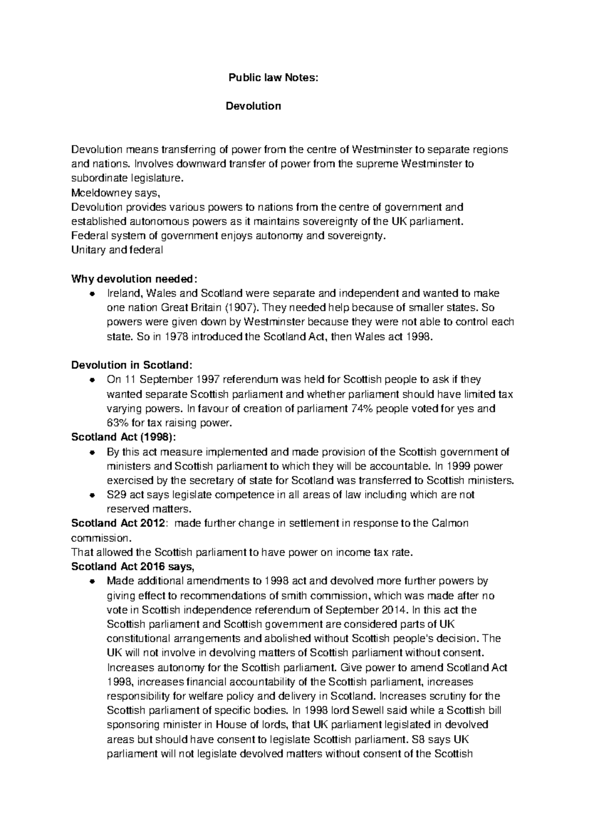 Public Law Notes: Analysis of Devolution in the UK and Its Framework ...