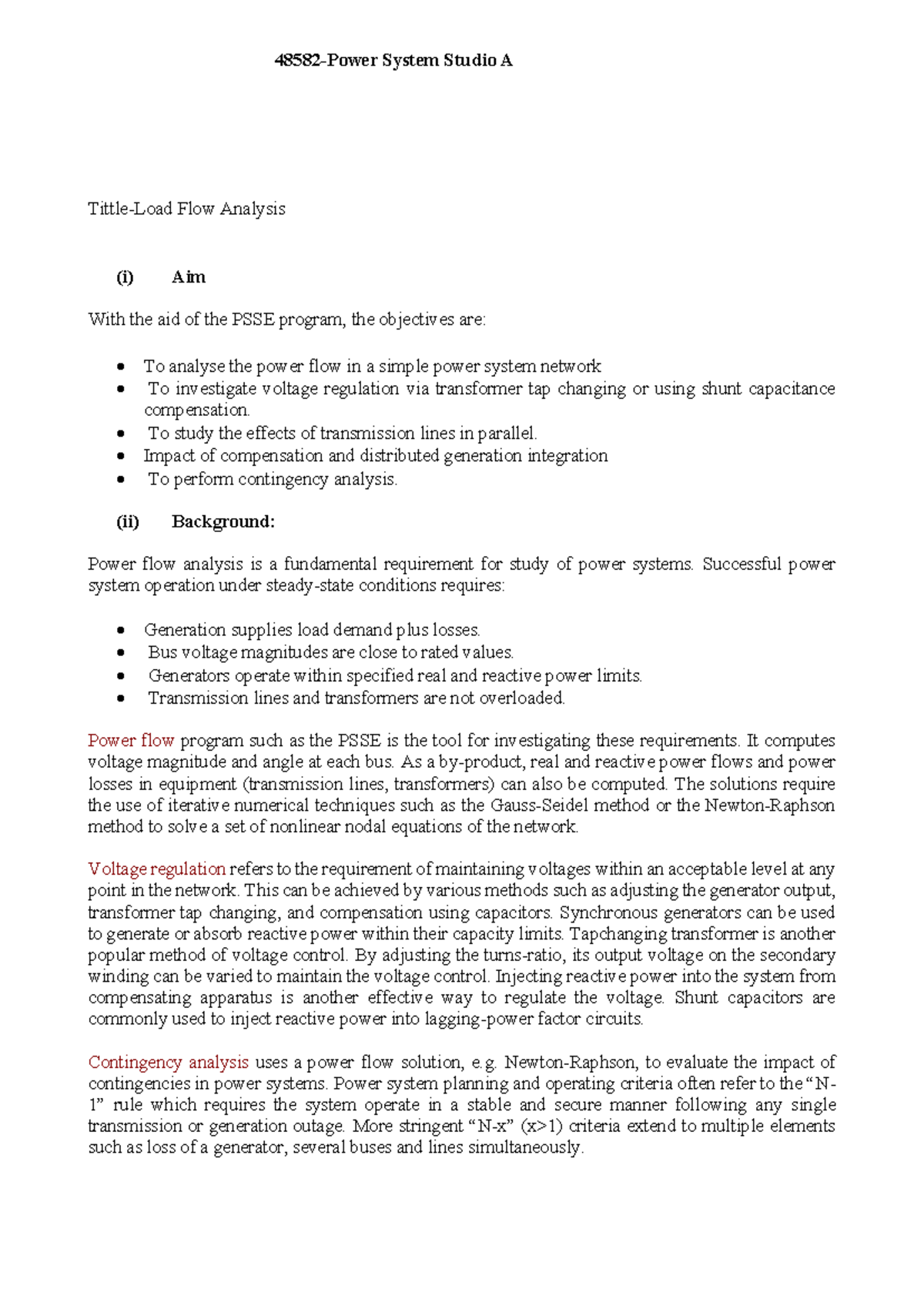 Lab 2 Manual for PSSE: Power Flow Analysis and Contingency Study - Studocu