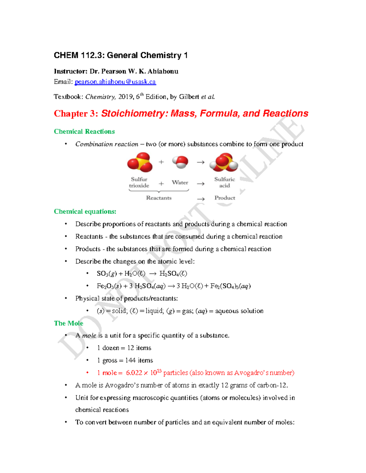 Chem 112 Chapter 3: Stoichiometry, Moles, and Chemical Reactions - Studocu