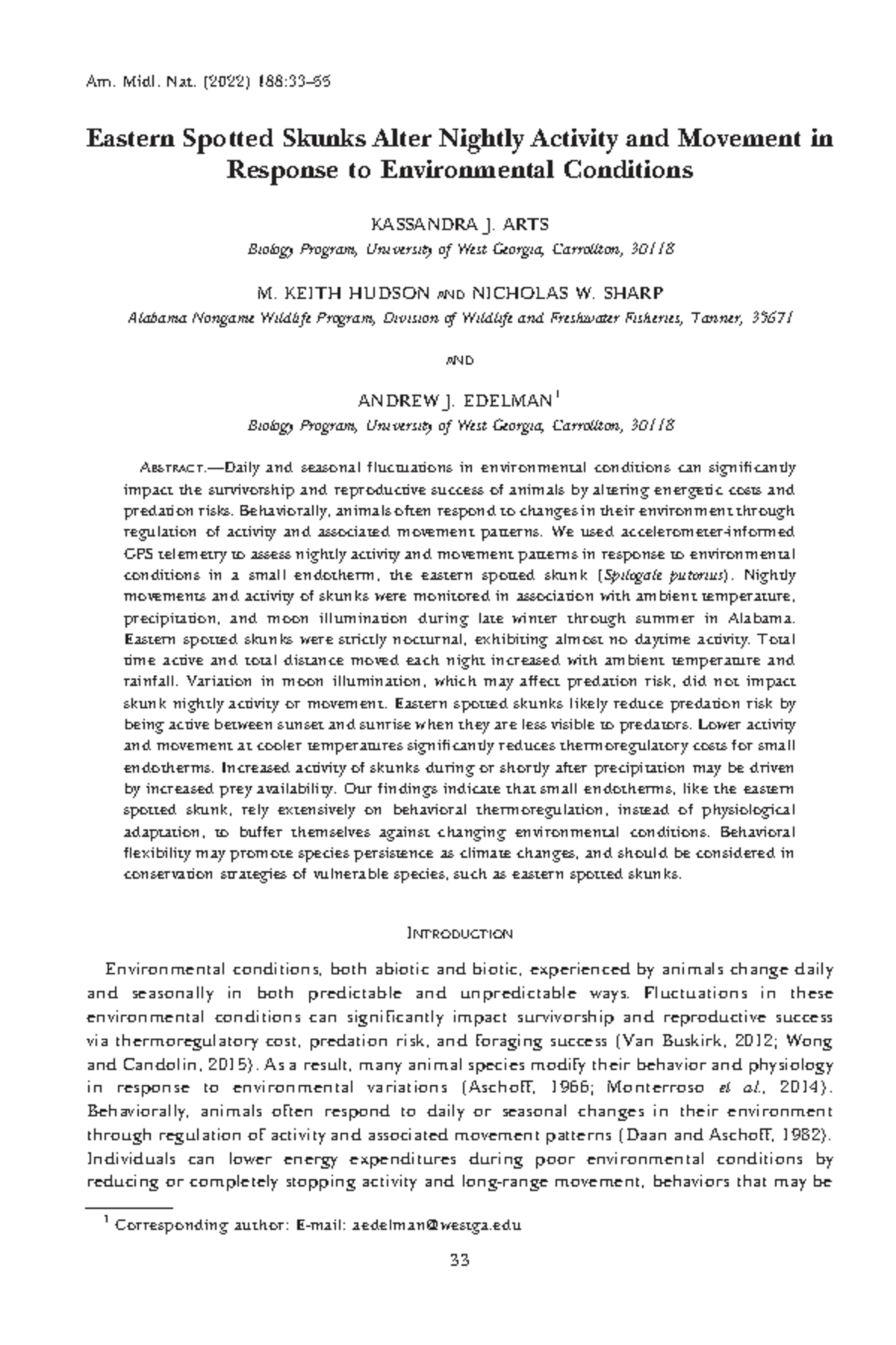 Environmental Influences on Eastern Spotted Skunk Activity Patterns ...