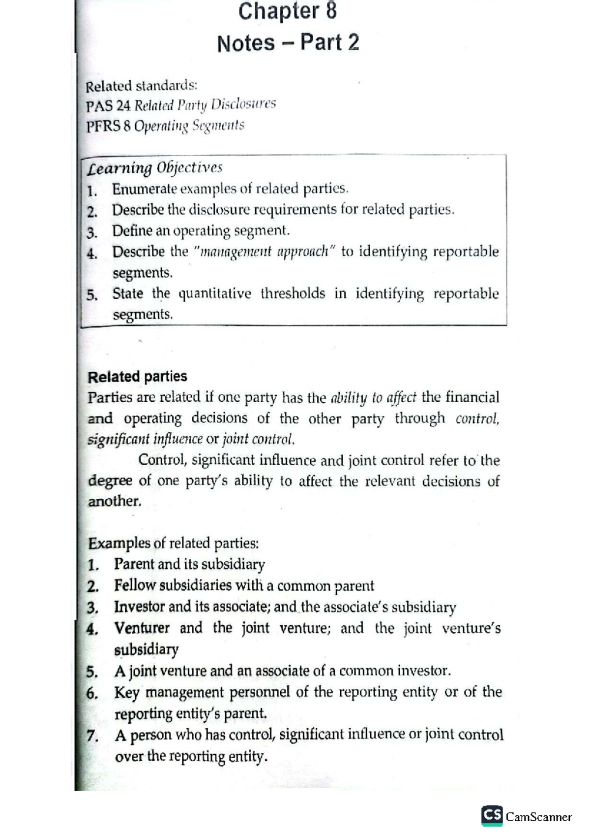 CS Chapter 8 Notes: Related Party Disclosures & Operating Segments ...